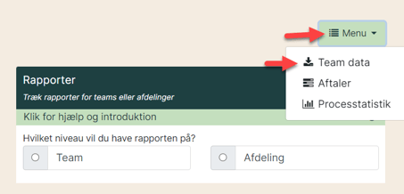 Klik Menu og Teamdata for APV data