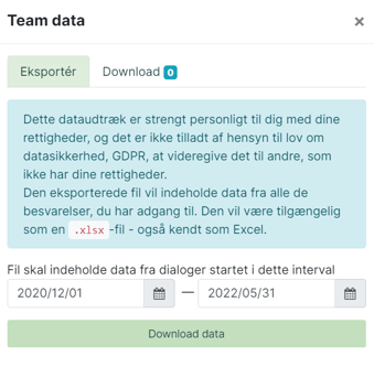 Vælg tidsperiode for APV data