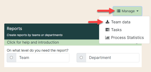 Click Manage and Team data for WPA data
