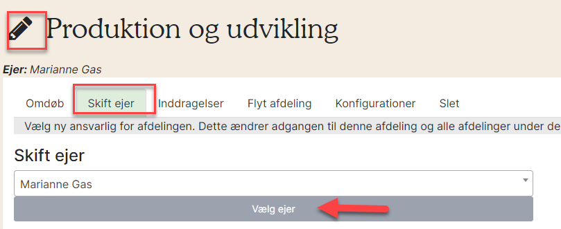 skift ejer afdeling