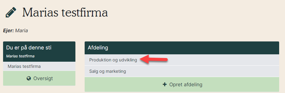 vælg afdeling