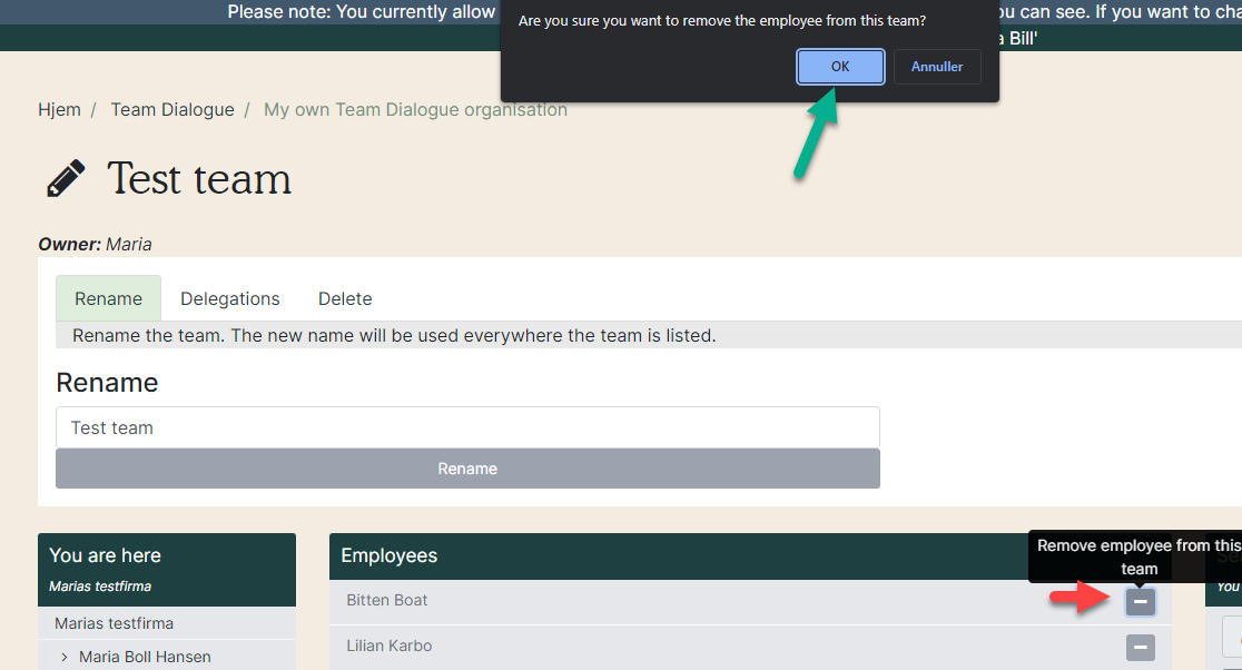 remove employees from team