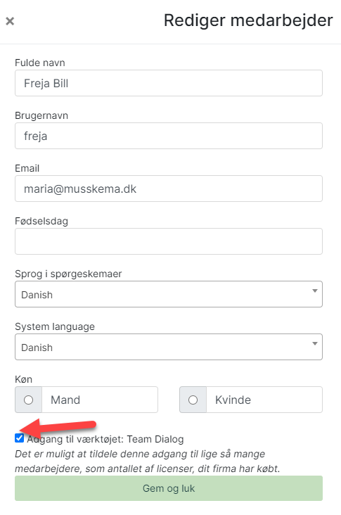 giv team dialog adgang