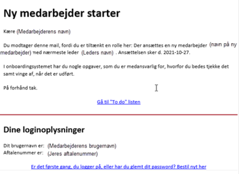 mail onboarding tjekliste