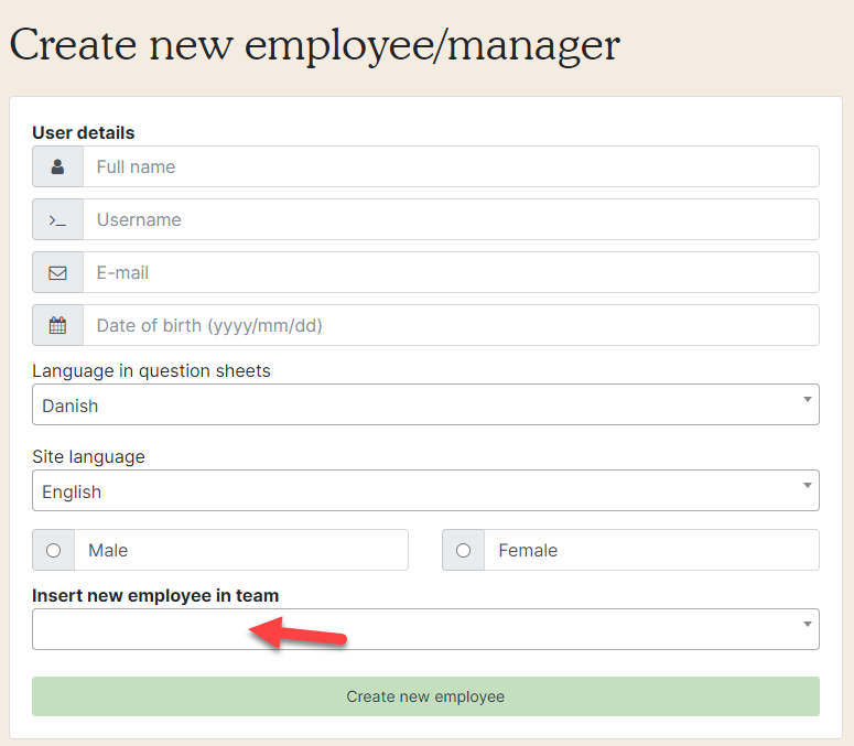 Fill in employee data